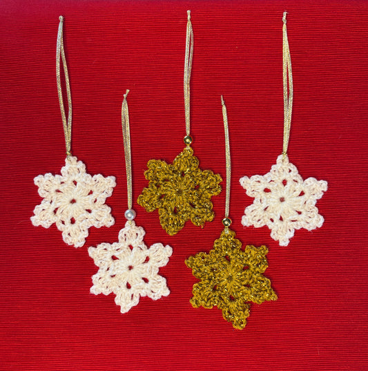 Bundle of 5 Snowflake Ornaments (White and Gold)